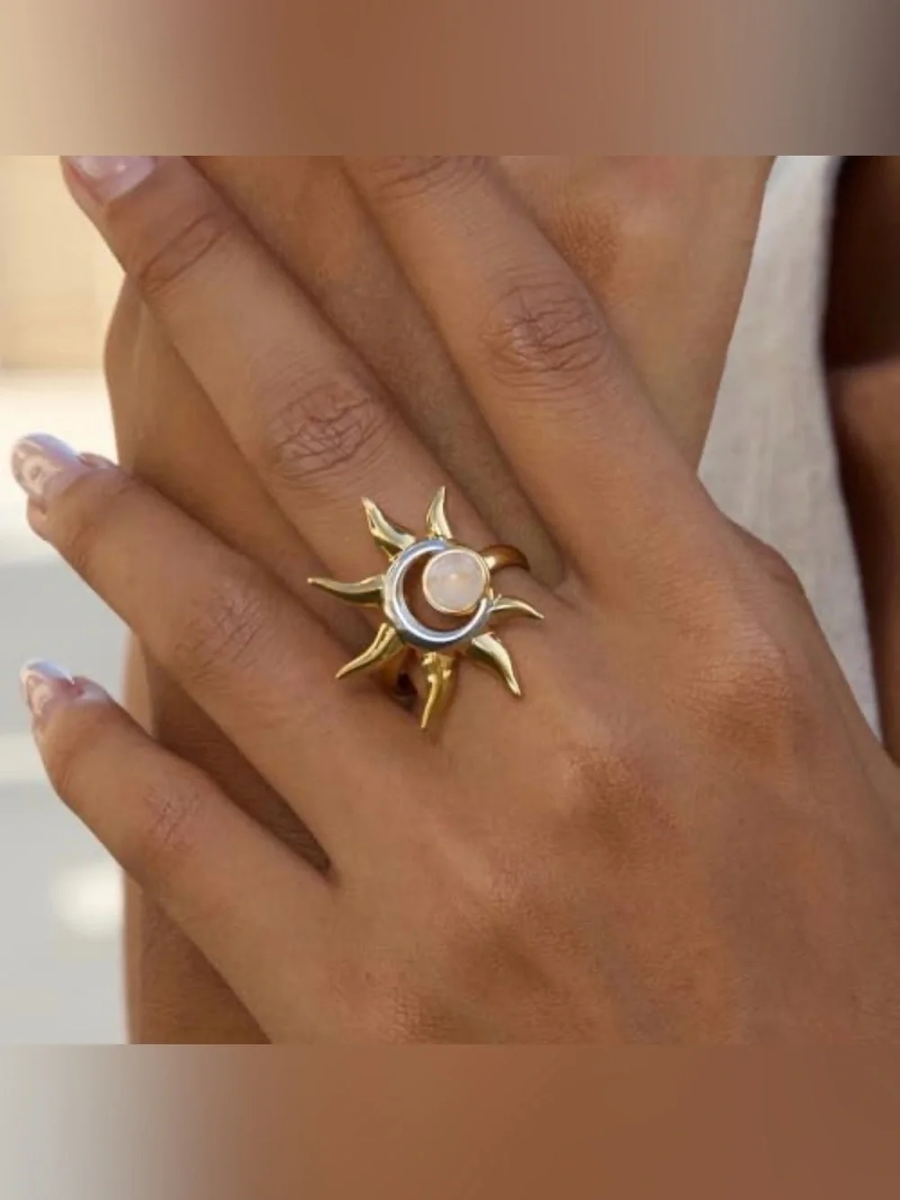 Gold Sunburst Ring with Moonstone Center